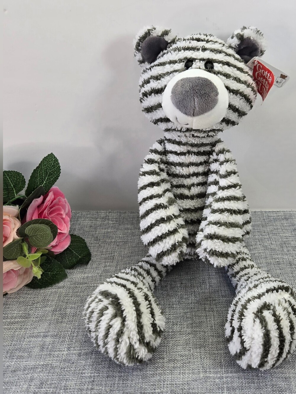 Gund Toothpick Gray and White Stripes Teddy Bear Stuffed Animal Plush 14"